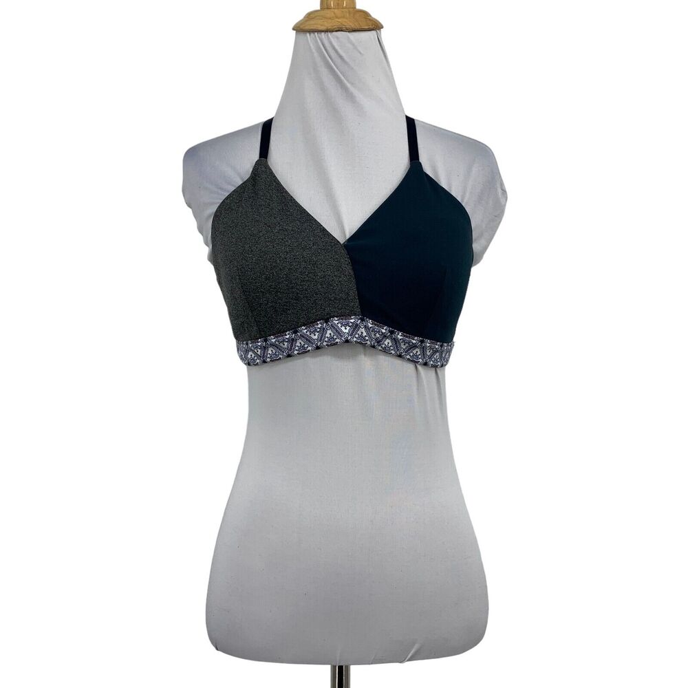 Athleta Bralette Womens M Medium Dark Teal‎ Grey Inhale Two Tone Cross Back